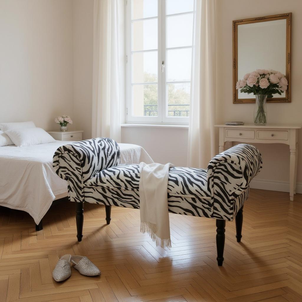 Crushed Velvet Window Seat & Bed End Chaise Lounge with Solid Wood Feet – Zebra Print