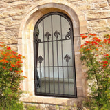 AcaciaHome Framed Arched Wall Mirror, 120cm with Rust-Finish Iron Frame & Floral Design – Indoor or Outdoor
