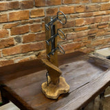 Solid Wood Wine Bottle Holder with Abstract Design – Free-Standing Dark Brown Wine Rack for Home and Bar