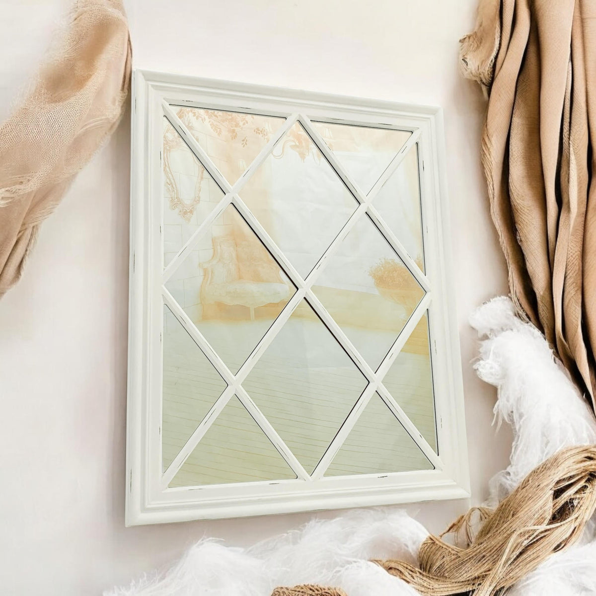 Handcrafted Wall Mirror, 80 x 100cm – Modern Hand-Finished Hanging Mirror, White
