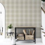Arthouse Country Tartan Heavyweight Vinyl Wallpaper – Hardwearing Textured Hallway Design, Taupe