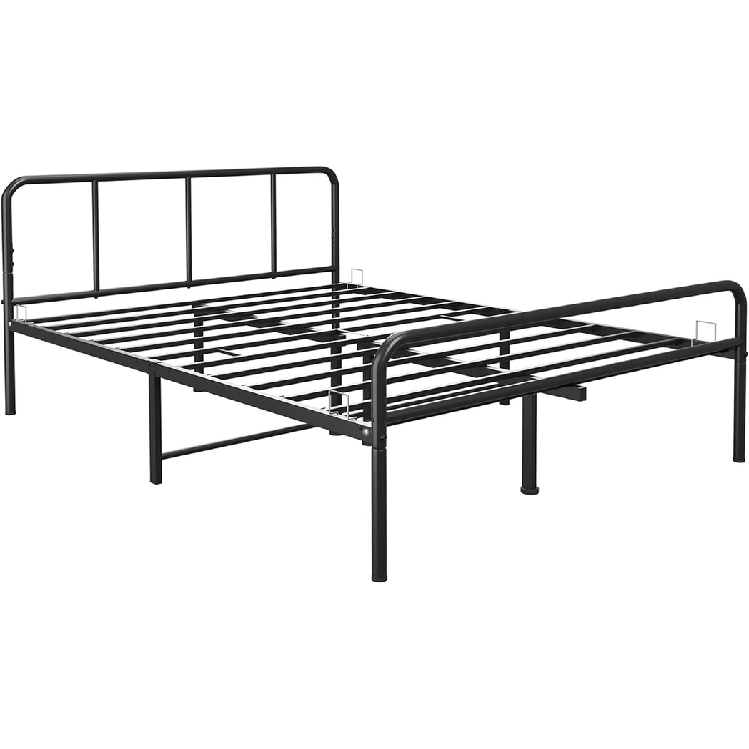 House of Home Extra Strong Black Metal Double Bed Frame with Rounded Head & Footboard