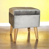 AcaciaHome Square Velvet Ottoman Footstool with Lift-Up Storage – Medium-Firm Foam Seat, Grey