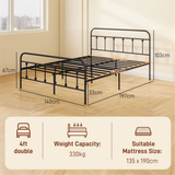 Double Metal Bed Frame with Built-In Slats – Sturdy Non-Squeak Frame for 140cm Mattress