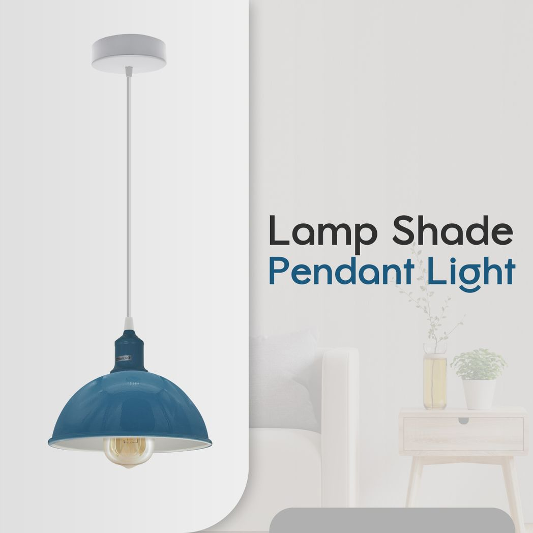 Cyan Blue Dome Metal Pendant Shades, 21cm – 2 Pack