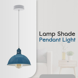 Cyan Blue Dome Metal Pendant Shades, 21cm – 2 Pack