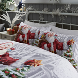 Sleepdown Illustrated Father Christmas Reversible Duvet Cover Set with 2 Pillowcases – Festive Bedding
