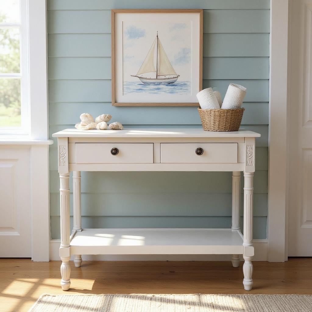 Modern 2 Drawer Rectangular Console Table with Knob Handles – Hallway Side Table, Moonstruck Grey