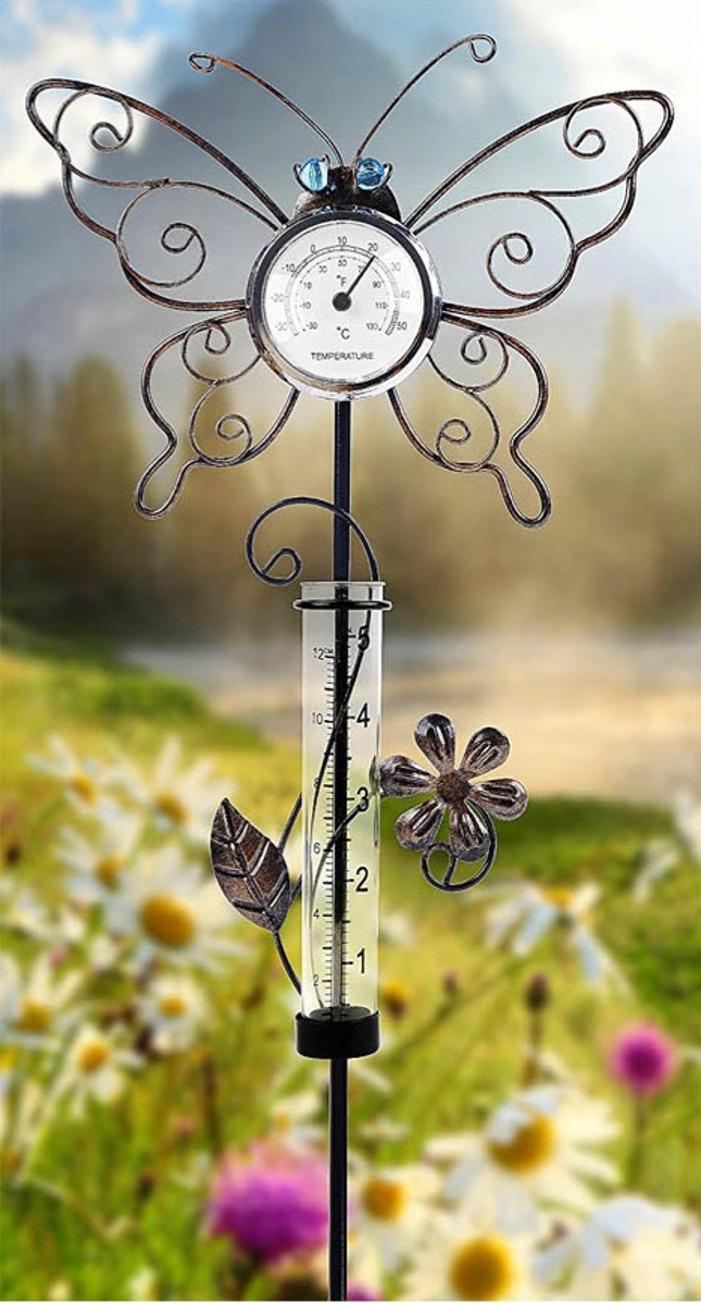 Avilo Butterfly Shaped Thermometer with Rain Gauge – Rust-Proof Metal Garden Decoration
