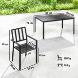 Outsunny 7-Piece Garden Dining Set with 6 Stackable Armchairs & Metal Table – Umbrella Hole, Black