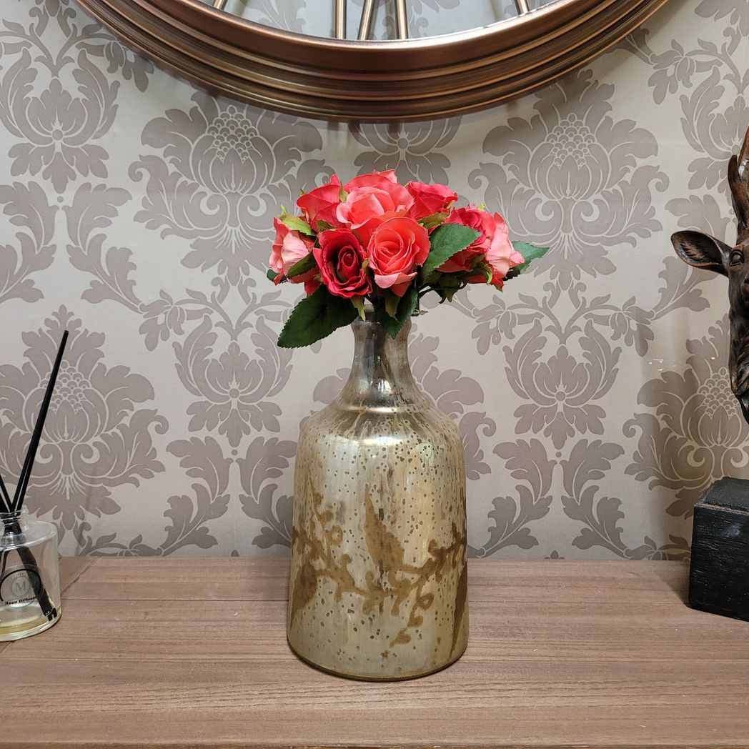 Rustic Silver and Gold Decorative Bottle Vase for Fresh or Dried Flowers – Home Décor and Gift Idea