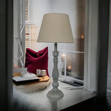 AcaciaHome Tall Washed Wood Table Lamp with Taupe Linen Shade – Shabby Chic & Farmhouse Lighting