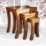 AcaciaHome Set of 3 Solid Wood Nesting Tables – Space-Saving Side Tables, Natural Finish