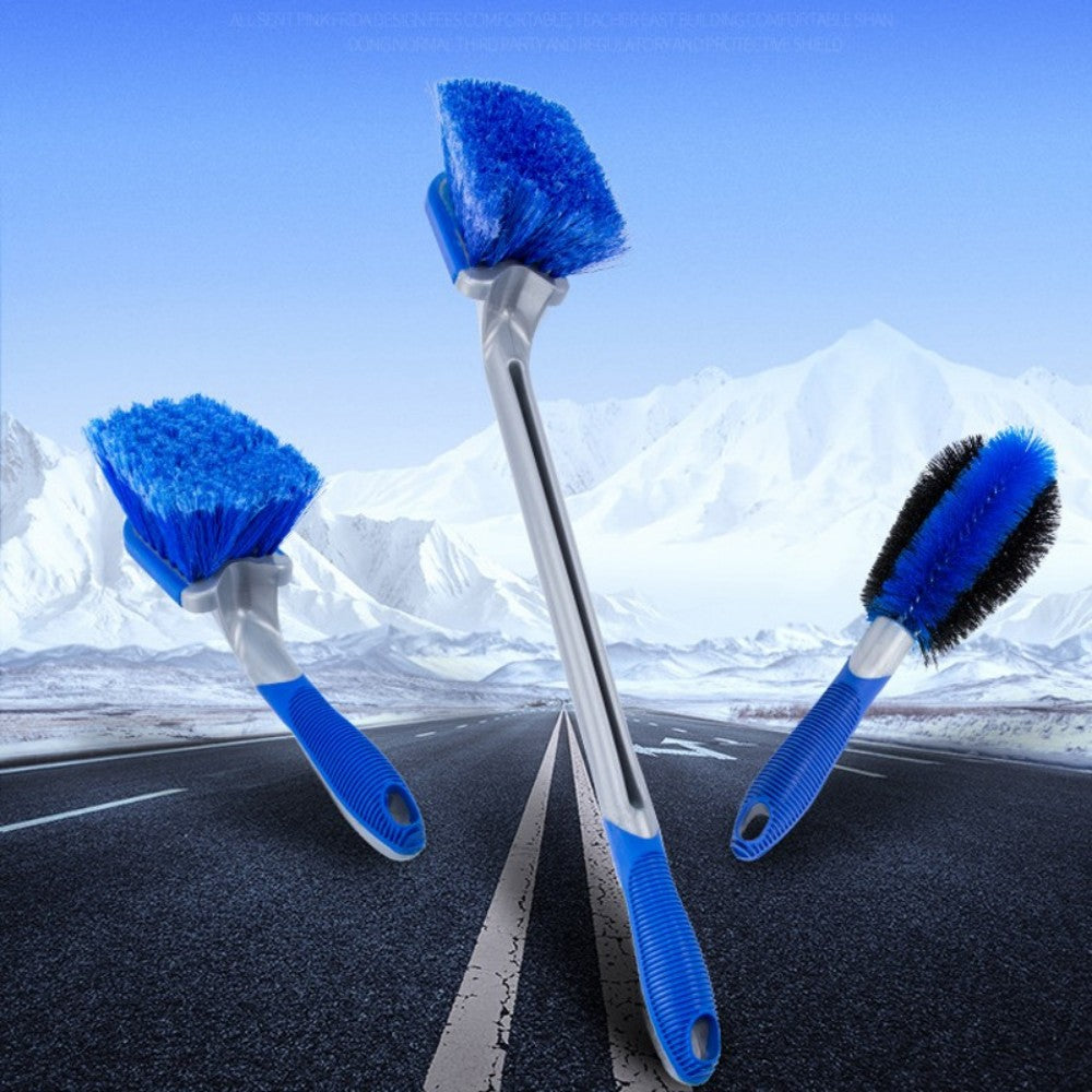 3-Piece Wheel and Tyre Cleaning Brush Set – Soft Bristle Alloy Wheel Cleaner for Cars and Bikes, Blue