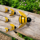 AcaciaHome Metal Bumble Bee Garden Wall Art, Set of 6 – Weatherproof Outdoor Fence Decor, Yellow