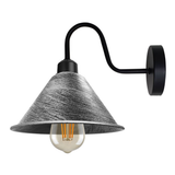 Vintage Cone Wall Light with Swan Neck and E27 Socket – Dimmable Indoor Sconce, Brushed Silver