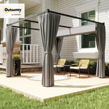 Outsunny 3x3m Retractable Pergola with PU Canopy & Privacy Curtains – Metal Frame Garden Shade, Light Grey