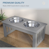 PawHut Elevated Dog Bowls with Stainless Steel Double Bowls & Anti-Slip Feet – Raised Pet Feeder Stand, Grey