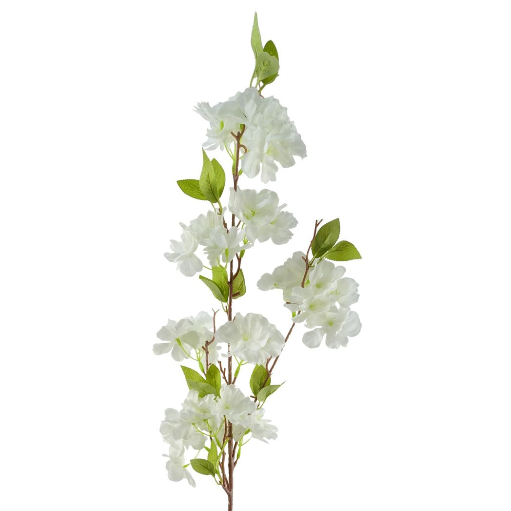 Leaf Design UK Pack of 6 Artificial Blossom Stems with Silk Flowers – 100cm Floral Decor, White