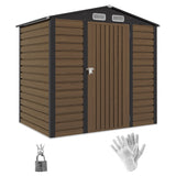 Outsunny 6.2 x 4.3ft Galvanised Steel Garden Shed with Vents & Sloped Roof – Outdoor Tool Storage, Oak