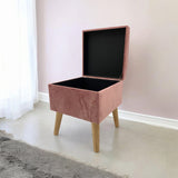 AcaciaHome Square Velvet Ottoman Footstool with Lift-Up Storage – Medium-Firm Foam Seat, Pink