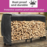 Neo 240cm Outdoor Metal Log Holder Storage Rack with Waterproof Cover – Firewood Store, Black