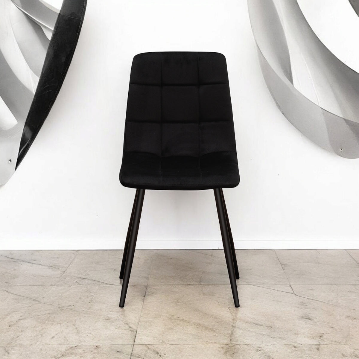 AcaciaHome Velvet Padded Dining Chair with Black Metal Legs