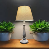 AcaciaHome Tall Wooden Washed Table Lamp, 45cm – Taupe Linen Shade, Shabby Chic for Bedroom or Living Room