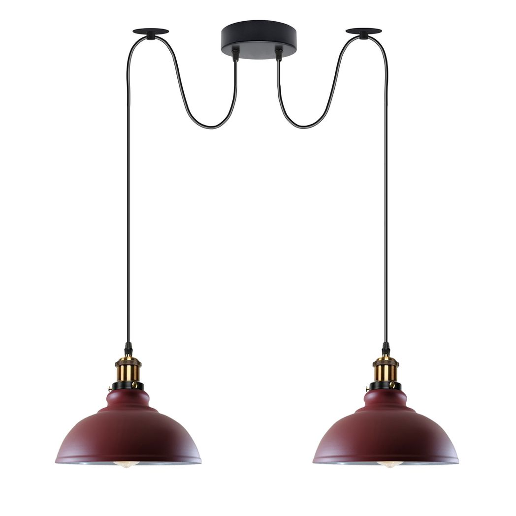 LEDSONE Burgundy Vintage 2 Way Ceiling Pendant Light with 29cm Metal Shades and E27 Base – Industrial Style
