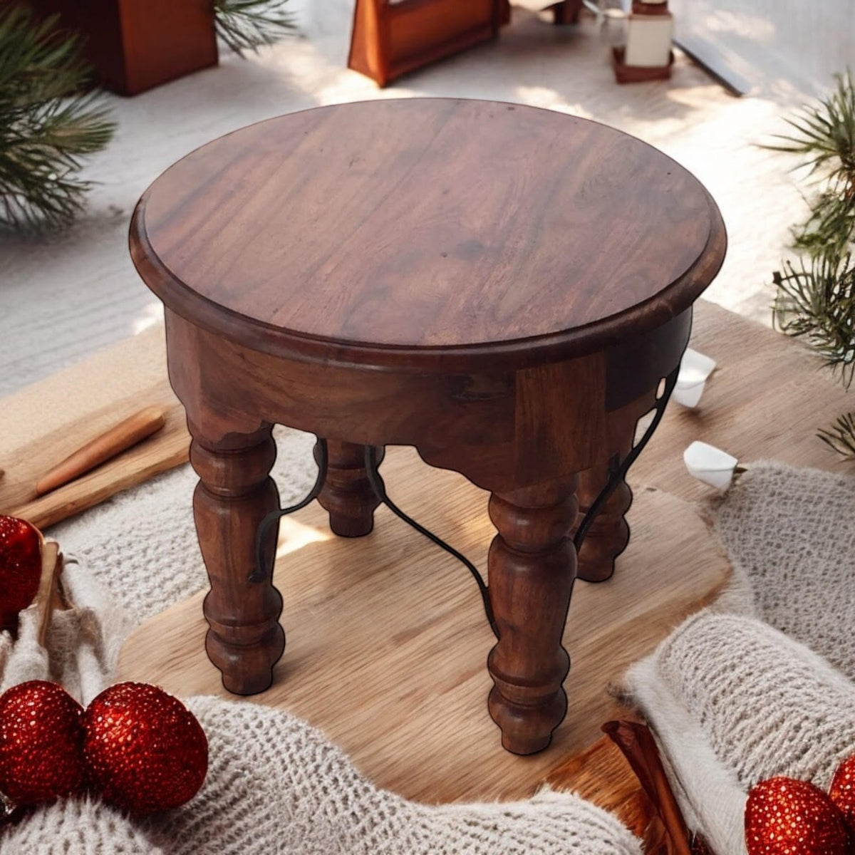 AcaciaHome Round Wooden Dining Table – Classic Design for Dining, Kitchen or Living Room, Deep Brown