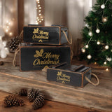AcaciaHome Vintage Wooden Merry Christmas Storage Crate Set with Sturdy Handles – Festive Rustic Decor