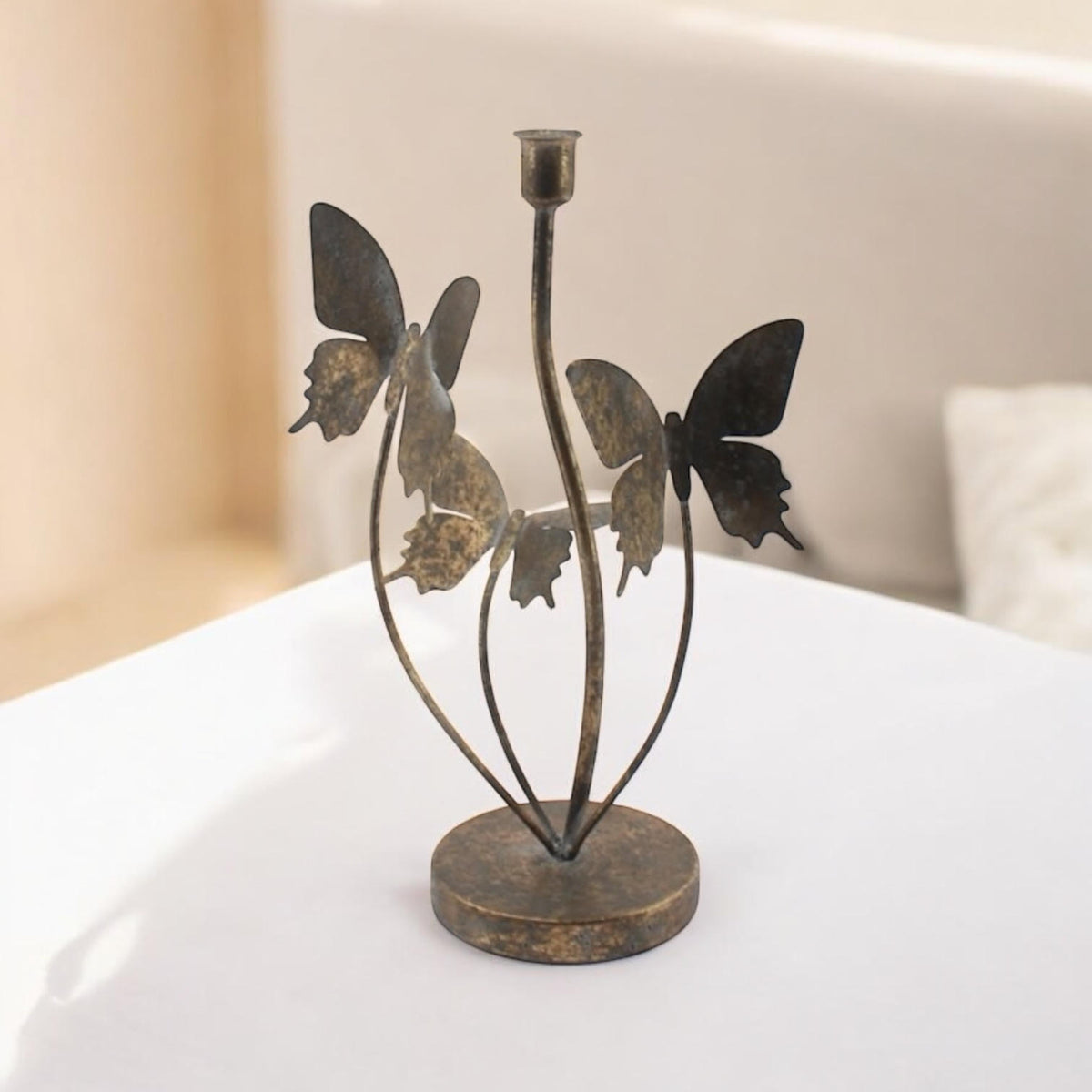 Butterfly Candle Holder 34cm – Gold Metal Art Deco Home Decor, Gift Boxed