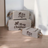 AcaciaHome Vintage Wooden Merry Christmas Storage Crate Set with Sturdy Handles – Festive Rustic Decor