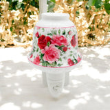 Ceramic Plug-In LED Night Light with Colourful Floral Design – Decorative Bedroom and Hallway Light, Pink