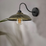 Vintage Swan Neck Wall Light, Hemisphere Shade, E27 Socket – Dimmable Indoor Wall Sconce, Brushed Brass