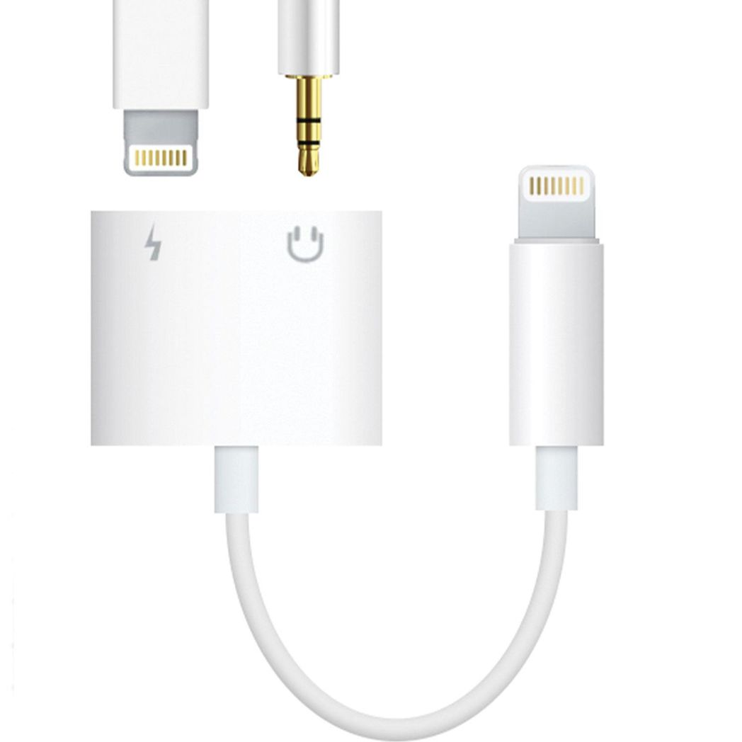 FX Factory Lightning and 3.5mm Audio Adapter – Charge and Listen at Once, Plug and Play, White