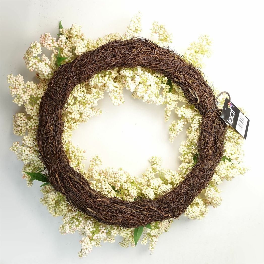Artificial Hanging Wreath with White Berries, 55cm – Door Decoration with Woven Base