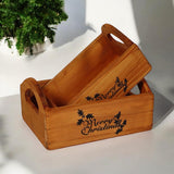 AcaciaHome Vintage 'Merry Xmas' Wooden Storage Crates, Set of 2 – Stackable with Handles, Brown