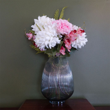 30cm Smoke Grey Ridged Glass Vase – Decorative Home Accent, Grey