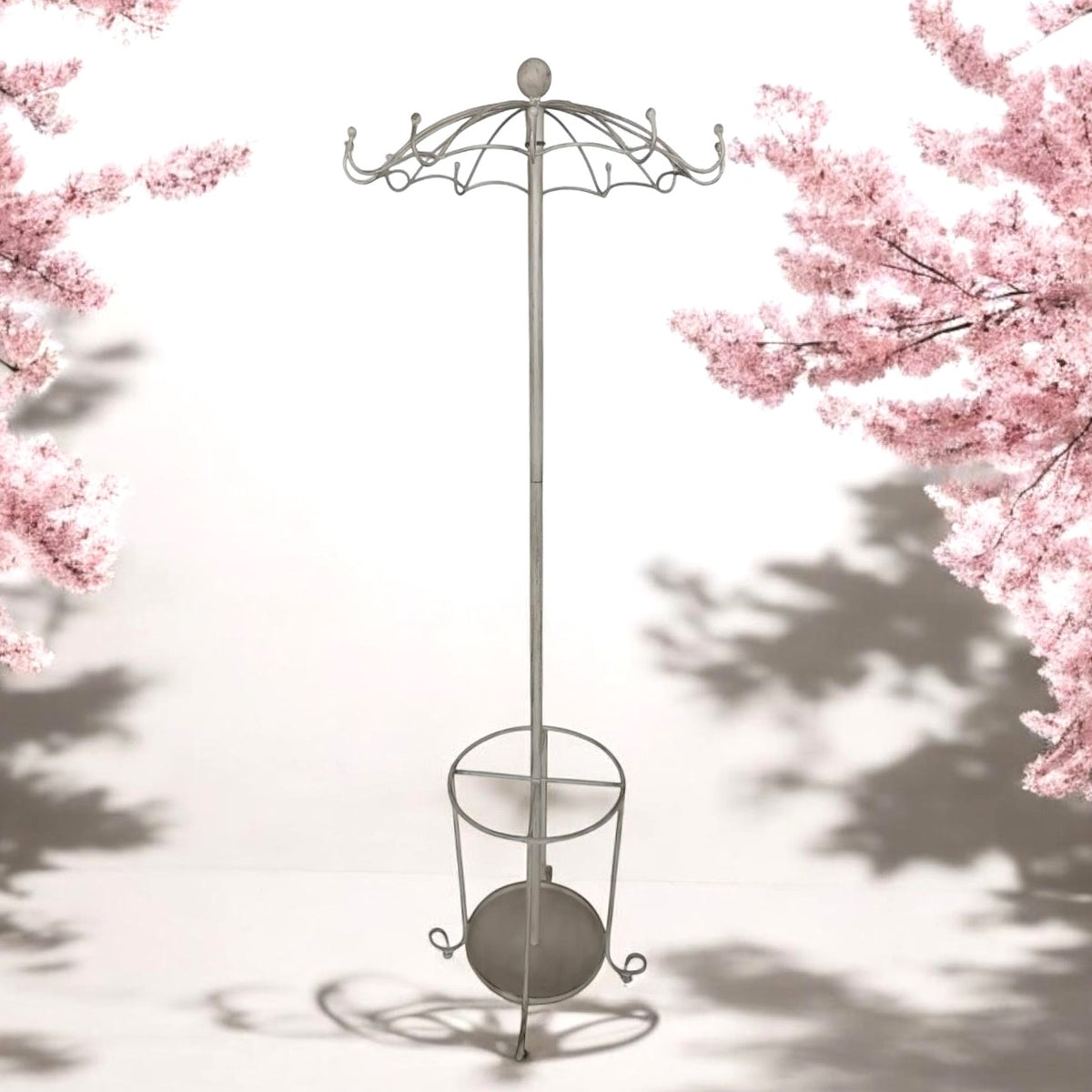 MSL 172cm Metal Coat Stand with Umbrella Holder and Multiple Hooks – Space-Saving Hallway Storage, Cream