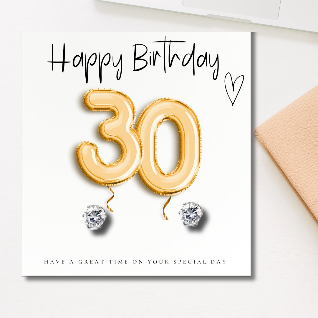 30th Birthday Gift Hamper – Cubic Zirconia Stud Earrings, Milk Chocolates & Linen Scented Candle