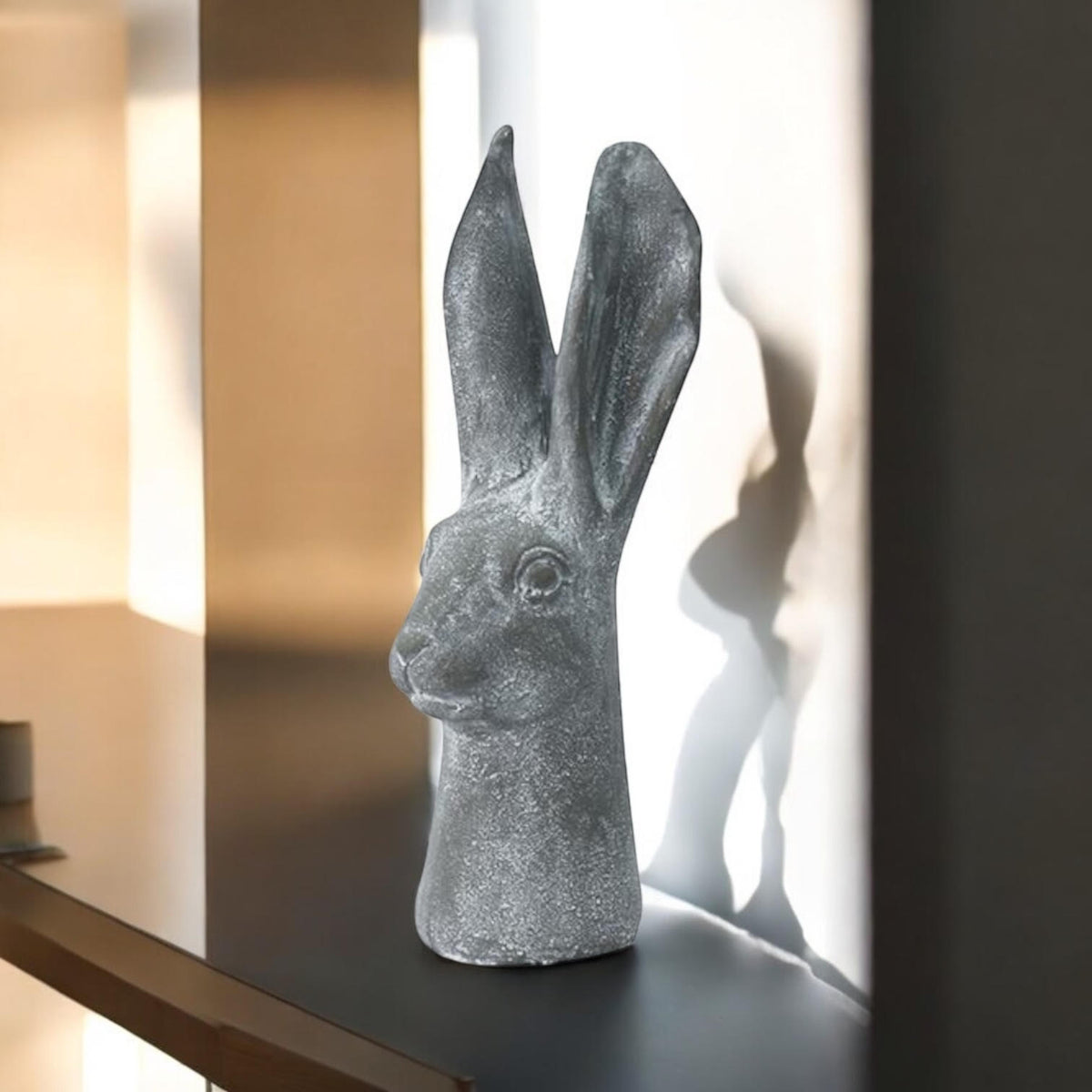 Stone-Effect Hare Head Sculpture – Art Deco-Inspired Weatherproof Resin Rabbit Ornament, 29cm