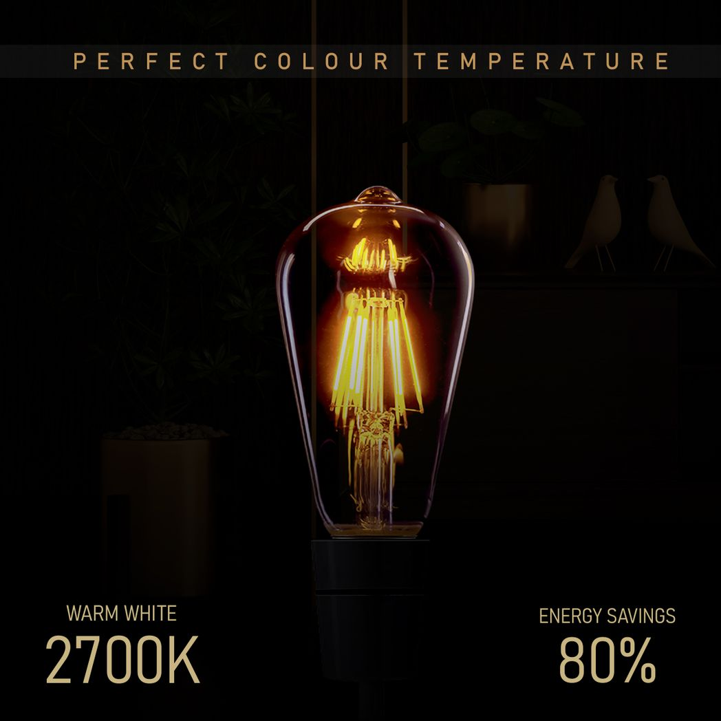 Ledsone 6 Pack E27 ST64 Vintage LED Edison Bulbs, 8W Dimmable Warm White 2700K – Amber Glass Filament