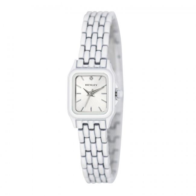 Henley Ladies Petite Rectangular Watch – Sunray Dial, White Bracelet
