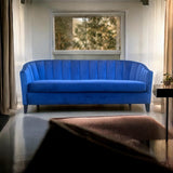 AcaciaHome 3-Seater Velvet Tub Sofa with Drop Arms and Medium-Firm Foam – Living Room Seating, Blue Velvet