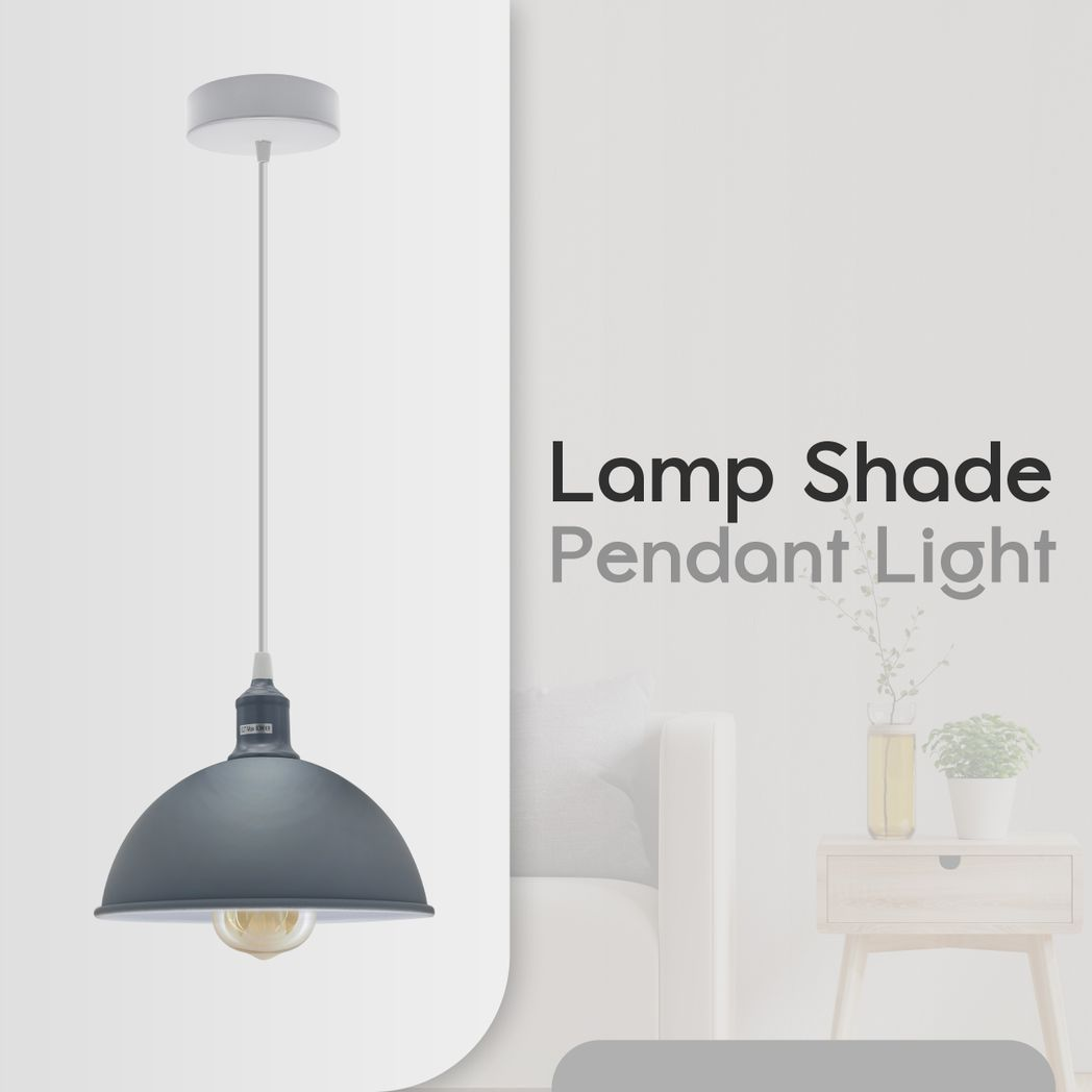 Grey Dome Metal Pendant Shades, 21cm – 2 Pack