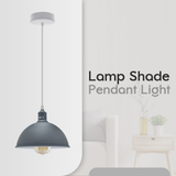 Grey Dome Metal Pendant Shades, 21cm – 2 Pack