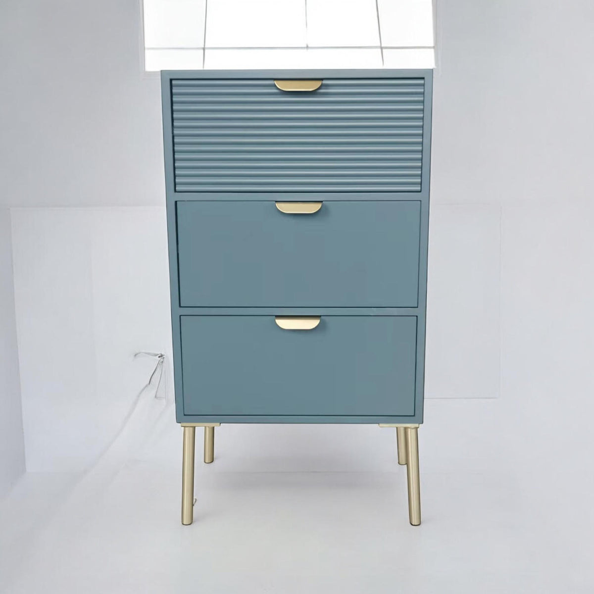 AcaciaHome Wooden 3 Drawer Chest with Solid Pine Top & Metal Handles – Compact Bedroom Storage, Blue
