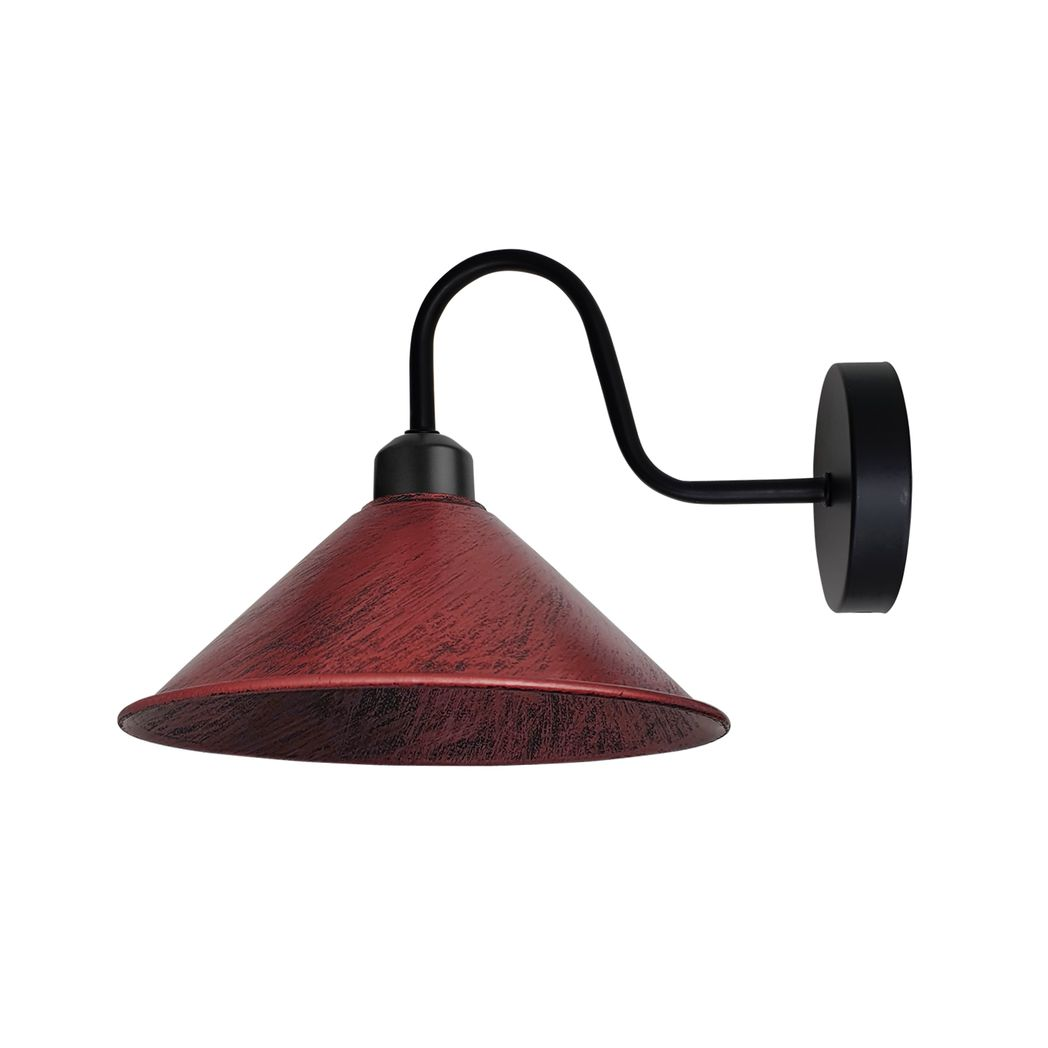 Vintage Swan Neck Wall Light with Cone Shade and E27 Socket – Dimmable Indoor Wall Sconce, Rustic Red