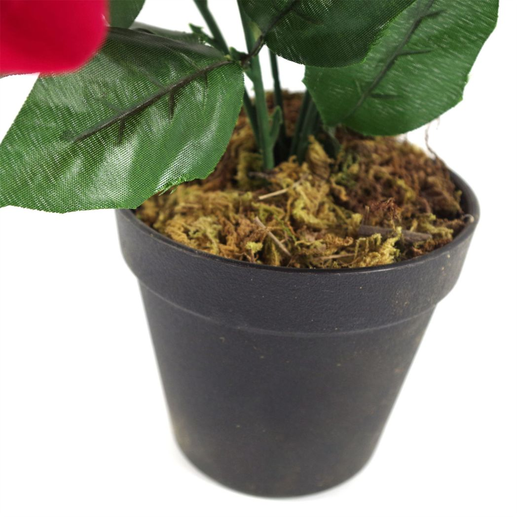 Leaf Set of 3 Artificial Red Poinsettias, 40cm, with Large Silver Hammered Metal Planter – Christmas Decoration